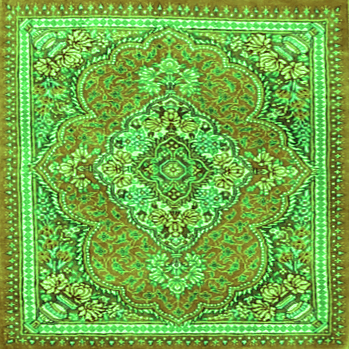 Round Machine Washable Persian Green Traditional Area Rugs, wshtr2746grn