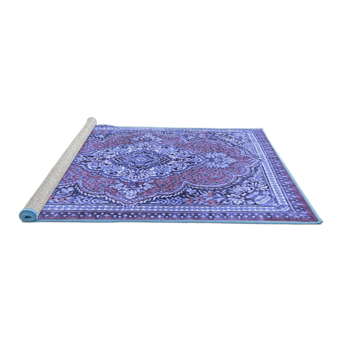Sideview of Machine Washable Persian Blue Traditional Rug, wshtr2746blu