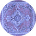 Round Machine Washable Persian Blue Traditional Rug, wshtr2746blu