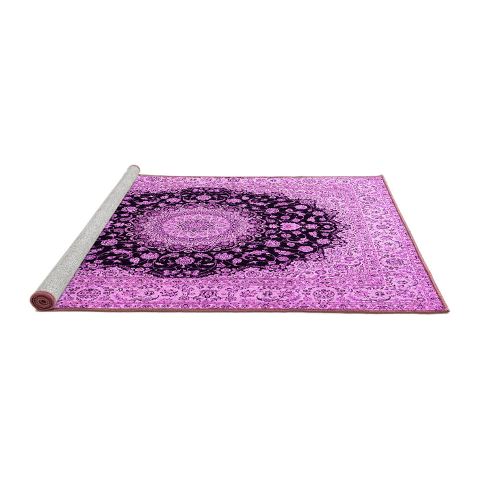 Sideview of Machine Washable Medallion Pink Traditional Rug, wshtr2747pnk
