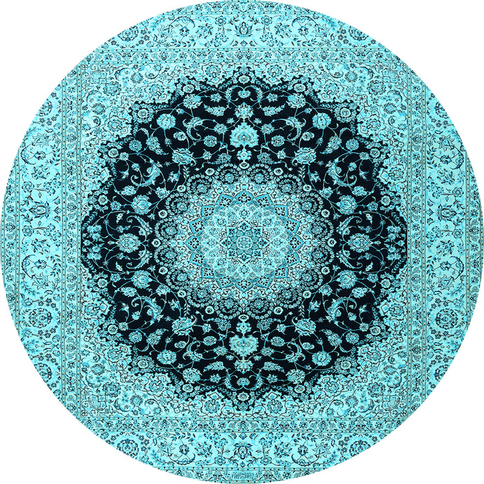 Round Medallion Light Blue Traditional Rug, tr2747lblu