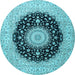 Round Medallion Light Blue Traditional Rug, tr2747lblu