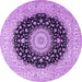 Round Machine Washable Medallion Purple Traditional Area Rugs, wshtr2747pur