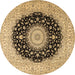 Round Machine Washable Medallion Brown Traditional Rug, wshtr2747brn