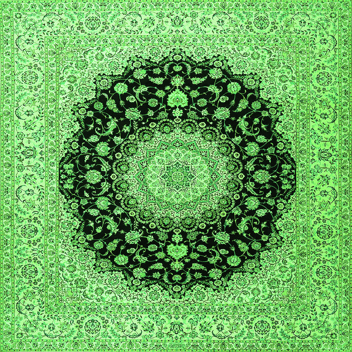 Round Machine Washable Medallion Green Traditional Area Rugs, wshtr2747grn