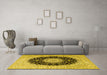 Machine Washable Medallion Yellow Traditional Rug in a Living Room, wshtr2747yw