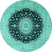 Round Medallion Turquoise Traditional Rug, tr2747turq