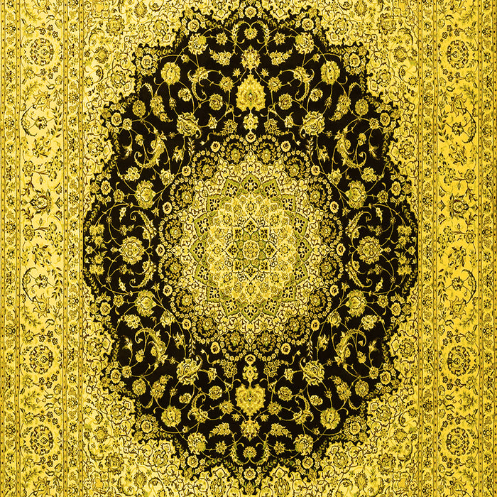 Machine Washable Medallion Yellow Traditional Rug, wshtr2747yw