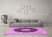 Machine Washable Medallion Pink Traditional Rug in a Living Room, wshtr2747pnk