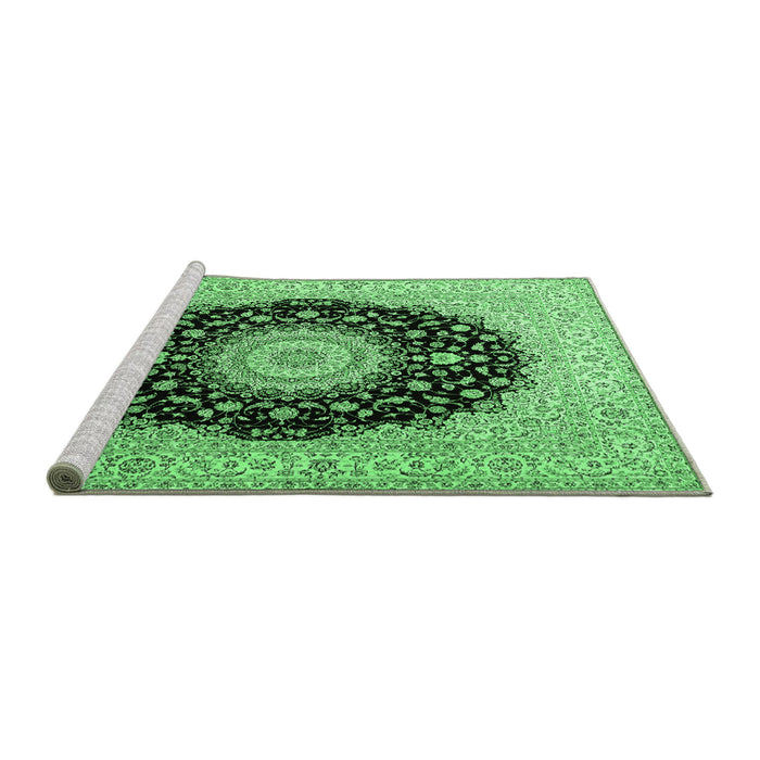 Sideview of Machine Washable Medallion Emerald Green Traditional Area Rugs, wshtr2747emgrn