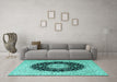 Machine Washable Medallion Turquoise Traditional Area Rugs in a Living Room,, wshtr2747turq