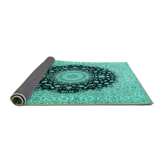 Sideview of Medallion Turquoise Traditional Rug, tr2747turq