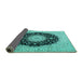 Sideview of Medallion Turquoise Traditional Rug, tr2747turq