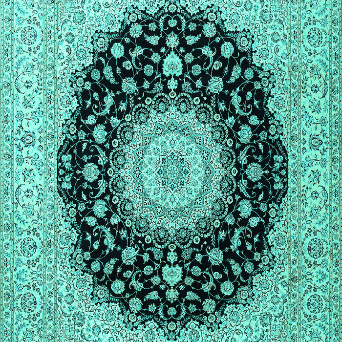 Machine Washable Medallion Turquoise Traditional Area Rugs, wshtr2747turq