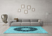 Machine Washable Medallion Light Blue Traditional Rug in a Living Room, wshtr2747lblu