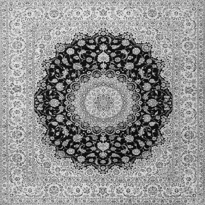 Round Machine Washable Medallion Gray Traditional Rug, wshtr2747gry