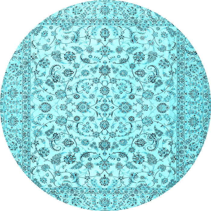 Round Machine Washable Persian Light Blue Traditional Rug, wshtr2748lblu