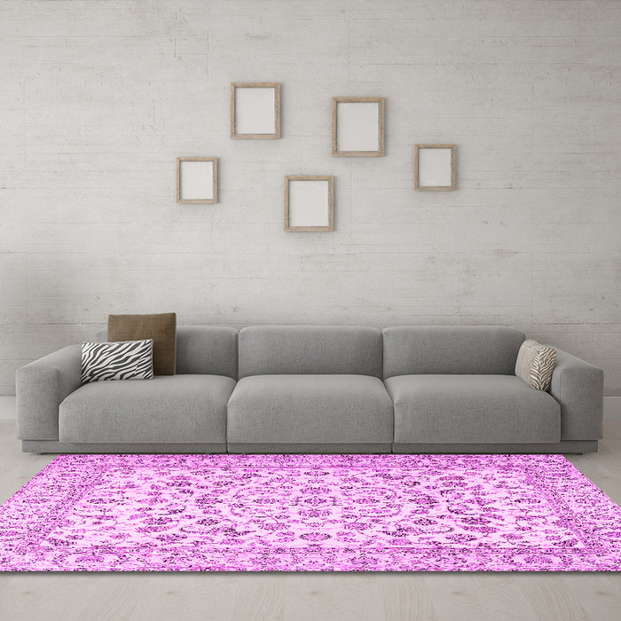 Machine Washable Persian Pink Traditional Rug in a Living Room, wshtr2748pnk