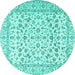 Round Machine Washable Persian Turquoise Traditional Area Rugs, wshtr2748turq