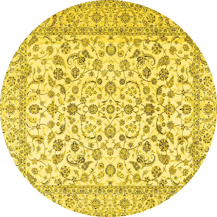 Round Machine Washable Persian Yellow Traditional Rug, wshtr2748yw