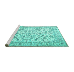 Sideview of Machine Washable Persian Turquoise Traditional Area Rugs, wshtr2748turq