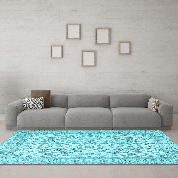 Machine Washable Persian Light Blue Traditional Rug in a Living Room, wshtr2748lblu