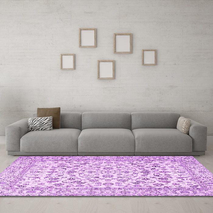 Machine Washable Persian Purple Traditional Area Rugs in a Living Room, wshtr2748pur