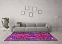 Machine Washable Persian Purple Traditional Area Rugs in a Living Room, wshtr2749pur