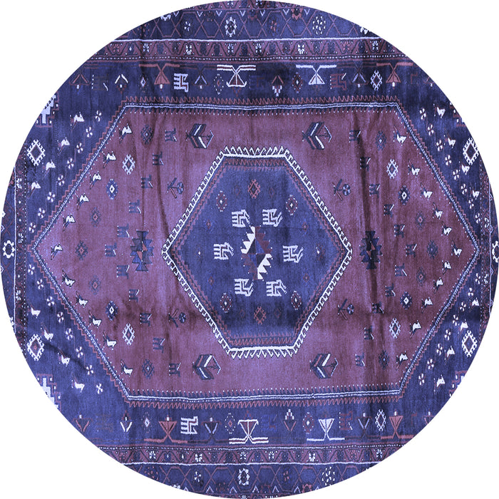 Round Machine Washable Persian Blue Traditional Rug, wshtr2749blu