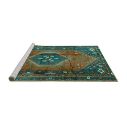 Sideview of Machine Washable Persian Turquoise Traditional Area Rugs, wshtr2749turq