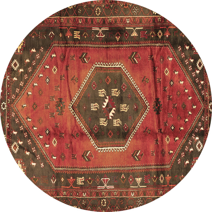 Round Machine Washable Persian Brown Traditional Rug, wshtr2749brn
