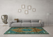 Machine Washable Persian Turquoise Traditional Area Rugs in a Living Room,, wshtr2749turq