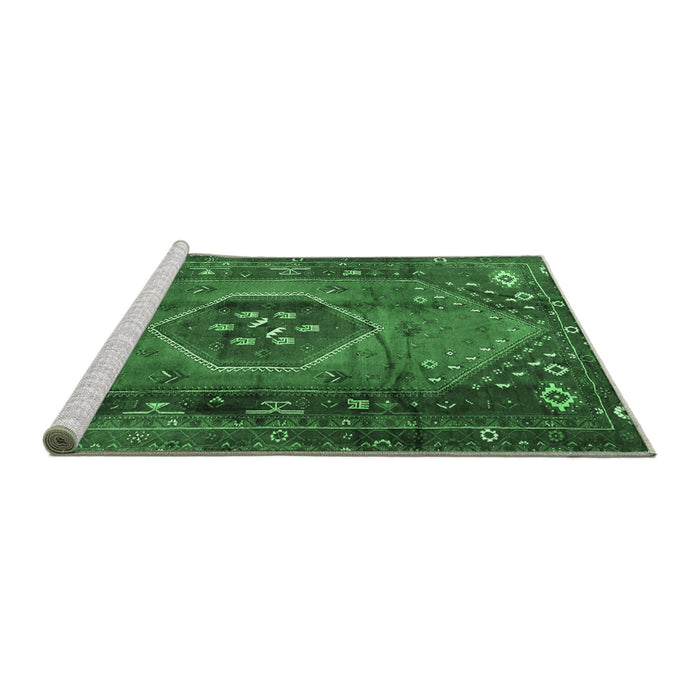 Sideview of Machine Washable Persian Emerald Green Traditional Area Rugs, wshtr2749emgrn