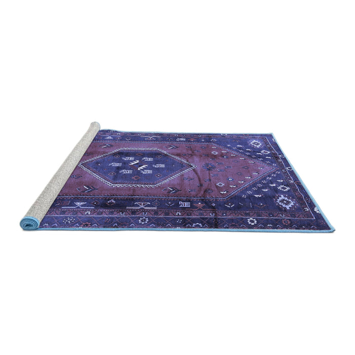 Sideview of Machine Washable Persian Blue Traditional Rug, wshtr2749blu
