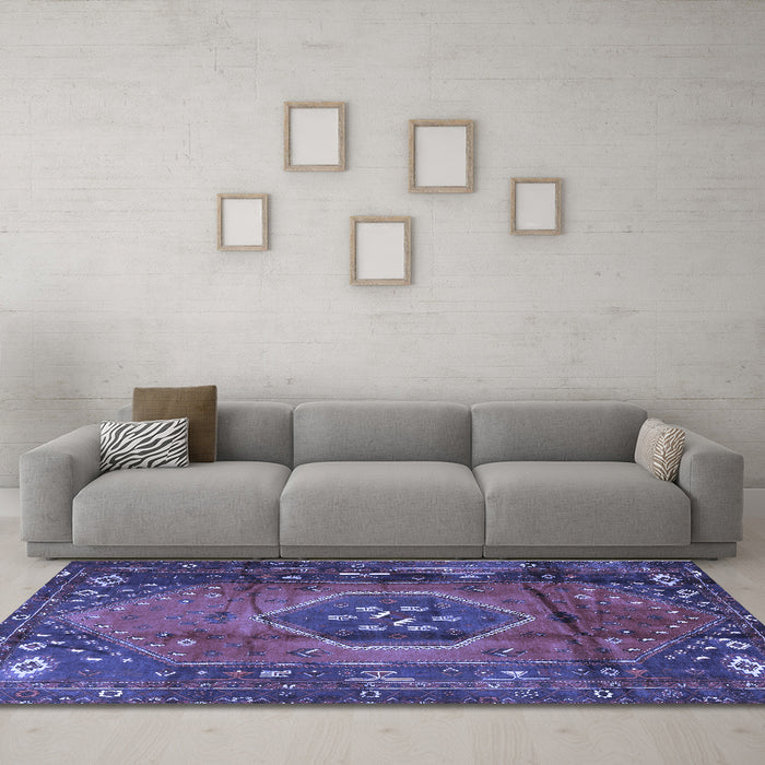 Machine Washable Persian Blue Traditional Rug in a Living Room, wshtr2749blu
