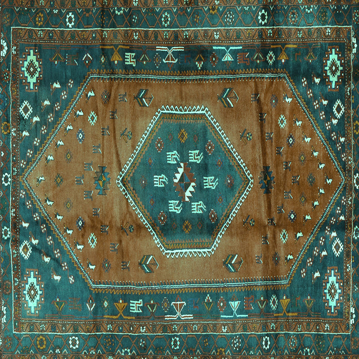 Square Machine Washable Persian Turquoise Traditional Area Rugs, wshtr2749turq