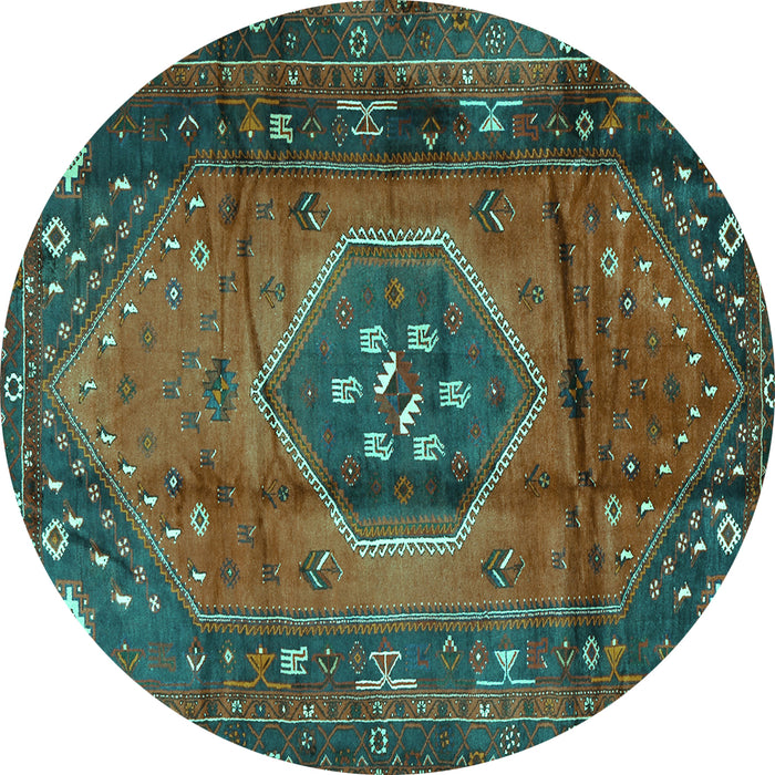 Round Persian Turquoise Traditional Rug, tr2749turq