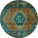 Round Persian Turquoise Traditional Rug, tr2749turq