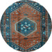 Round Machine Washable Persian Light Blue Traditional Rug, wshtr2749lblu