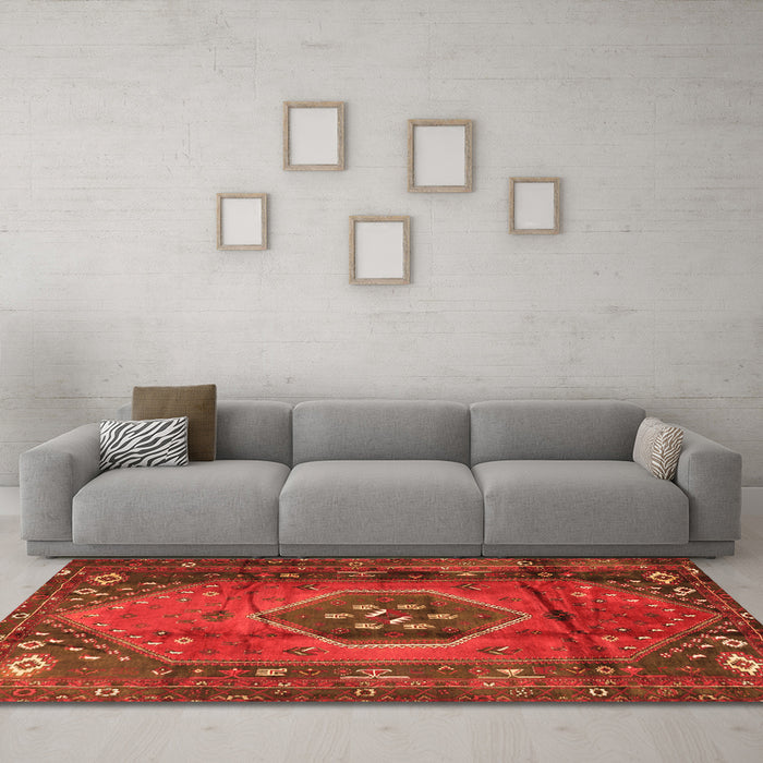 Machine Washable Persian Orange Traditional Area Rugs in a Living Room, wshtr2749org