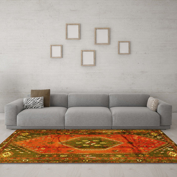 Machine Washable Persian Yellow Traditional Rug in a Living Room, wshtr2749yw