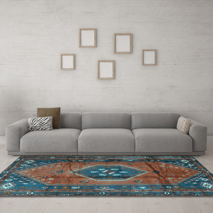 Machine Washable Persian Light Blue Traditional Rug in a Living Room, wshtr2749lblu