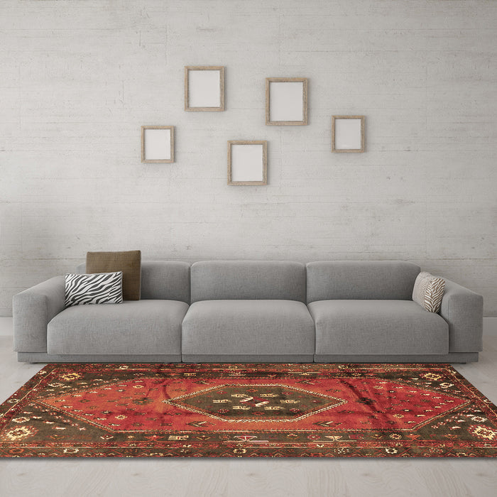 Machine Washable Persian Brown Traditional Rug in a Living Room,, wshtr2749brn