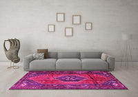 Machine Washable Persian Pink Traditional Rug, wshtr2749pnk