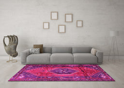 Machine Washable Persian Pink Traditional Rug in a Living Room, wshtr2749pnk