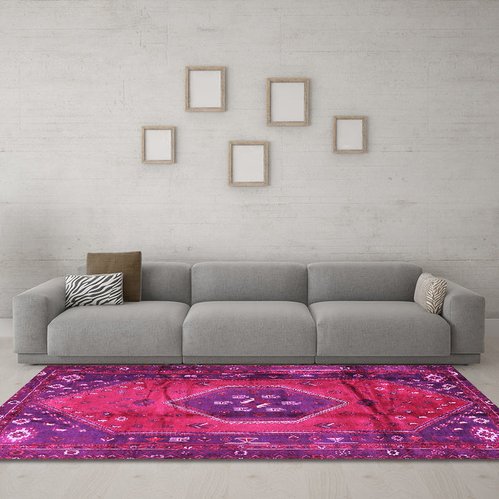 Machine Washable Persian Pink Traditional Rug in a Living Room, wshtr2749pnk