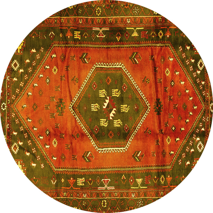Round Machine Washable Persian Yellow Traditional Rug, wshtr2749yw