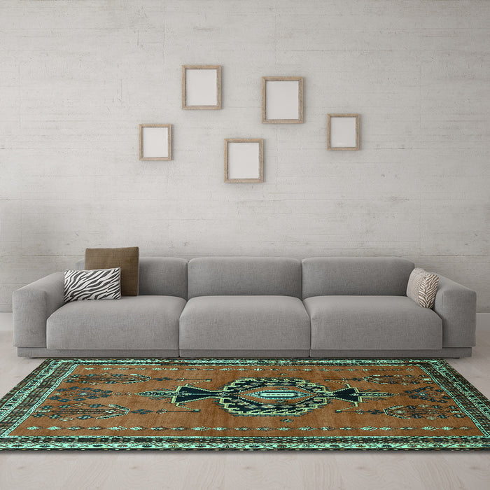 Machine Washable Persian Turquoise Traditional Area Rugs in a Living Room,, wshtr274turq