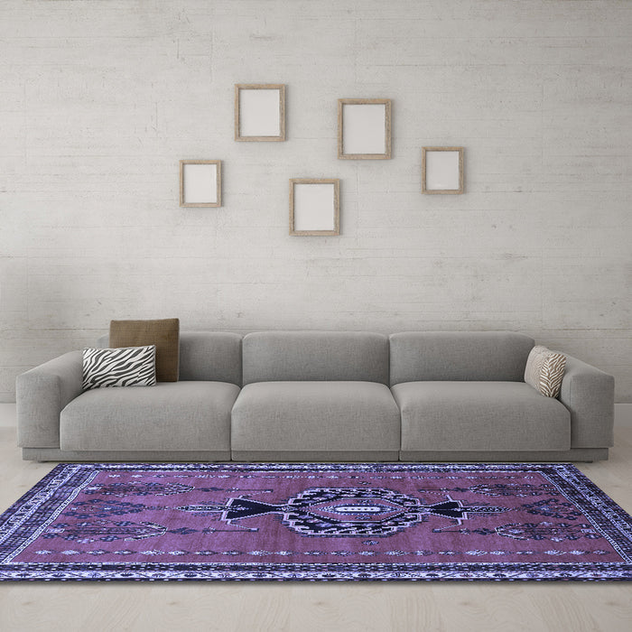Machine Washable Persian Blue Traditional Rug in a Living Room, wshtr274blu