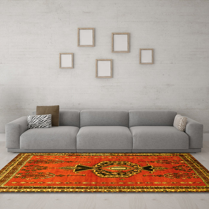 Machine Washable Persian Yellow Traditional Rug in a Living Room, wshtr274yw